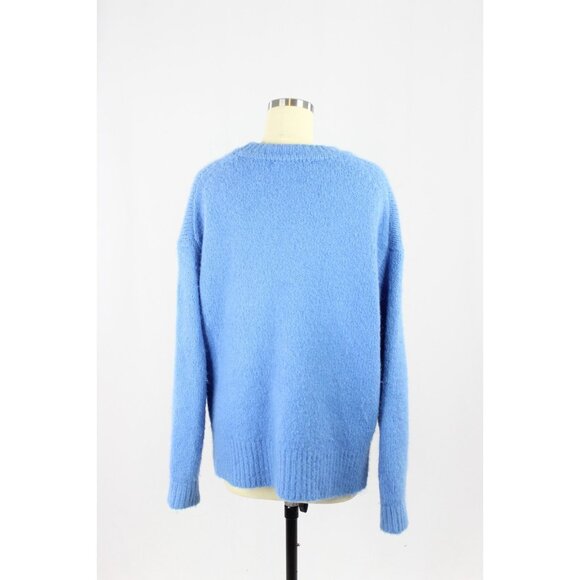 ZARA Blue Synthetic Wool Blend Fuzzy Knit Relaxed Fit Crew Neck Sweater, Size M - Picture 3 of 12